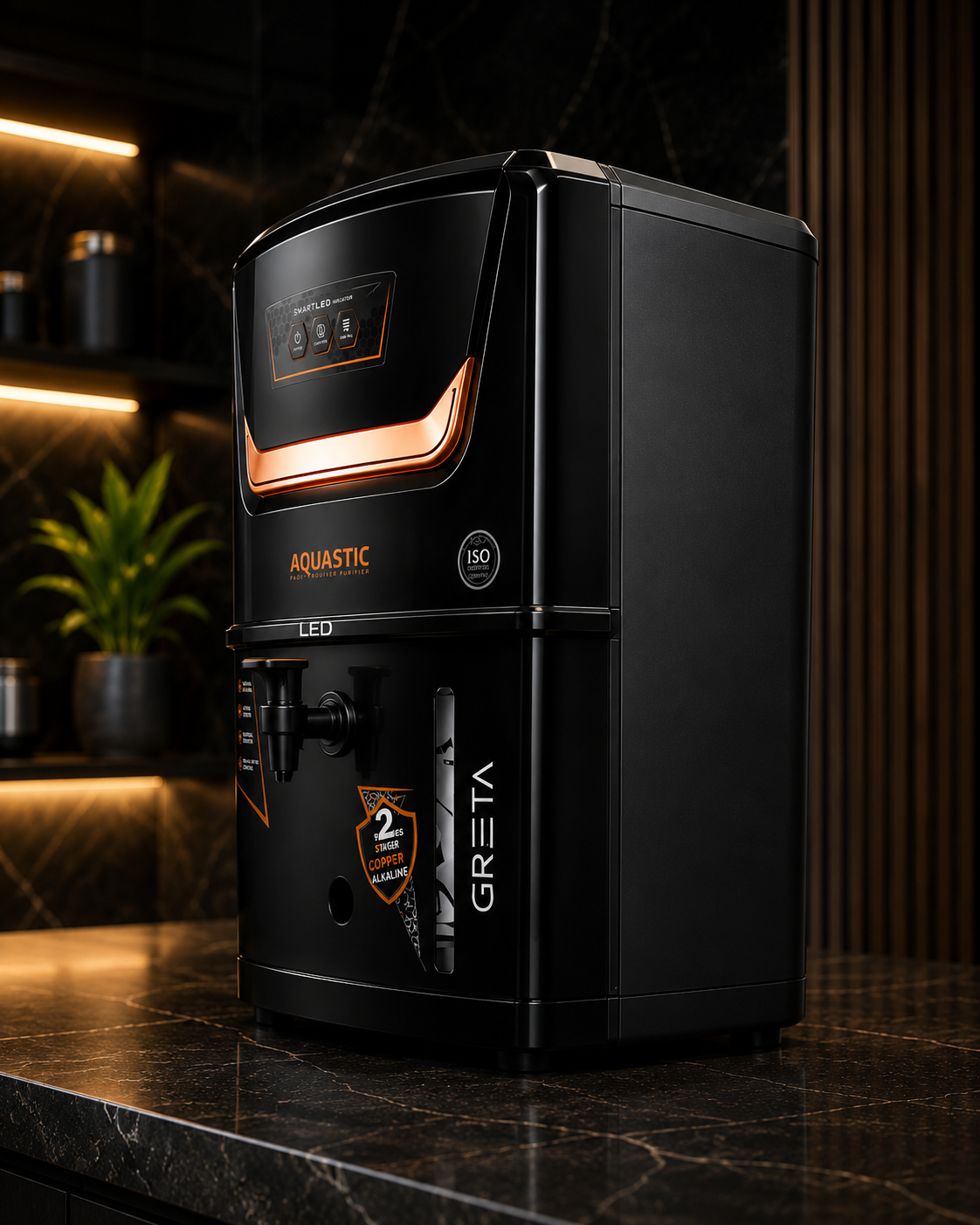 AQUASTIC® Greta LED Copper Alkaline RO Water Purifier (black)